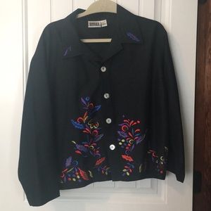 Chico’s size 3 (XL/16) 100% silk black jacket